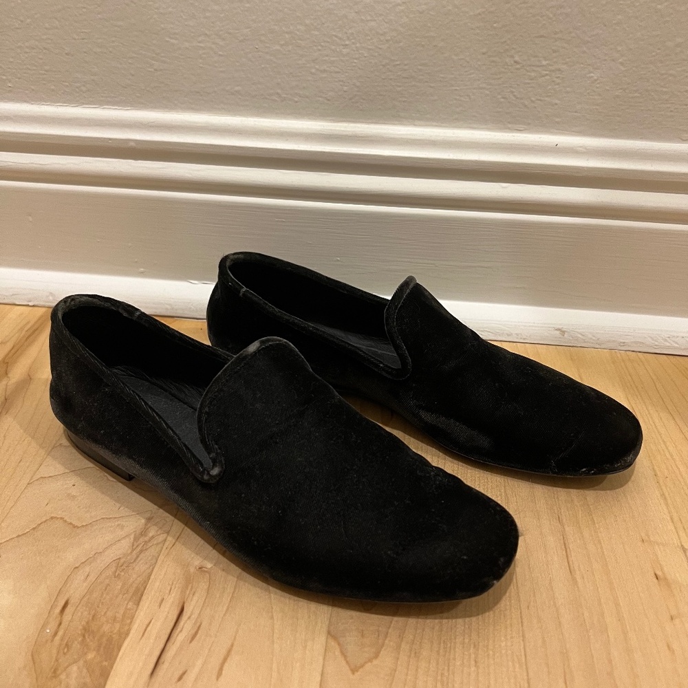 Vince Black Velvet Smoking Slippers Size 5.5